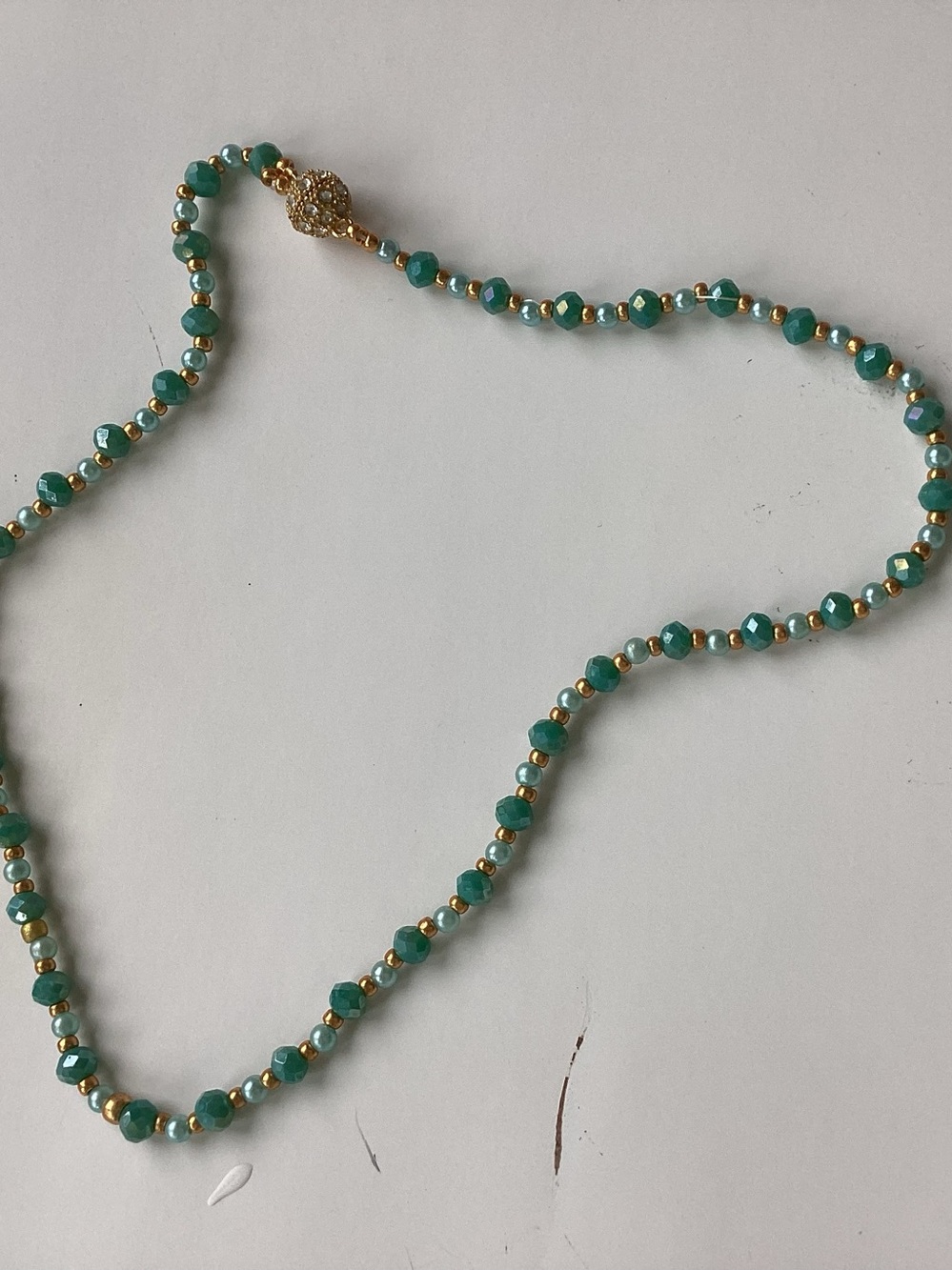 Faceted Green Bead Necklace with Gold Accents - Women Jewelry